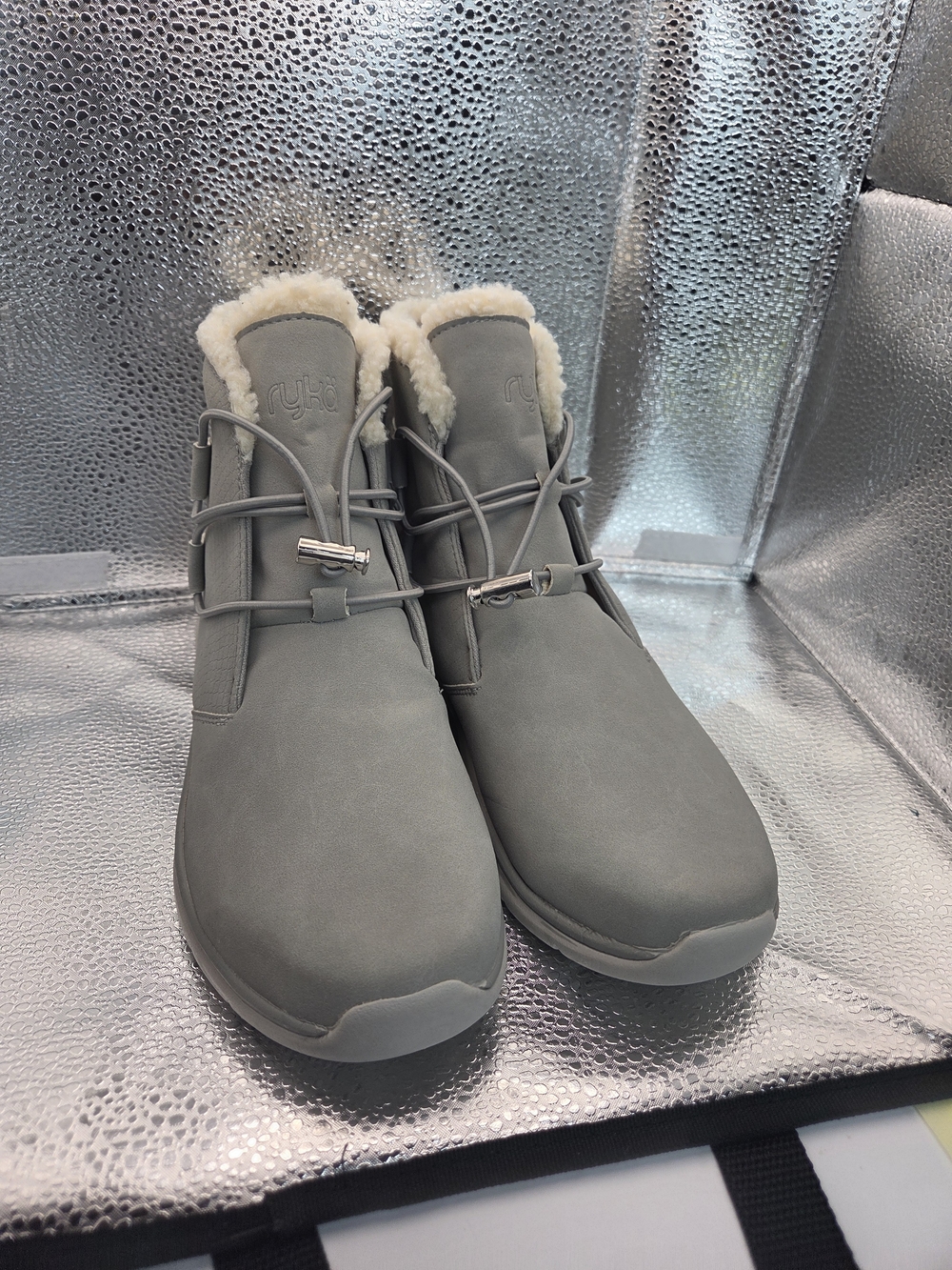 Ryka Women's Gray Faux-Sherpa Ankle Boot